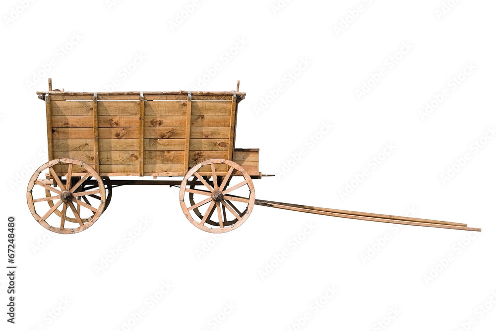Fototapeta premium Old wooden wagon isolated on white background