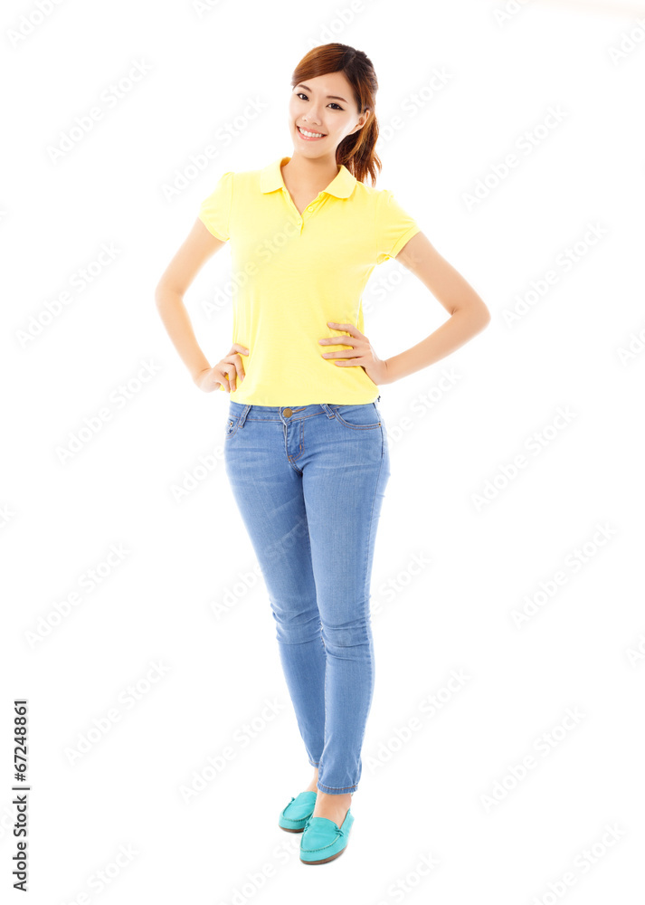 Beautiful young woman standing,isolated on white Beautiful young woman standing,isolated on white