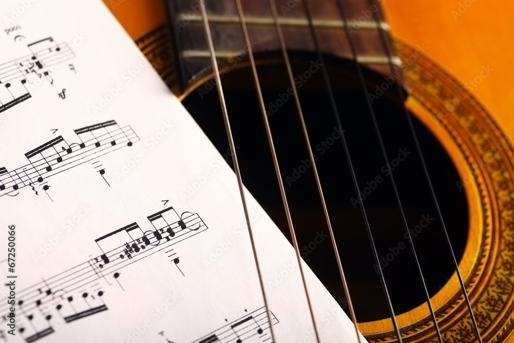 Fototapeta premium Classical guitar and notes