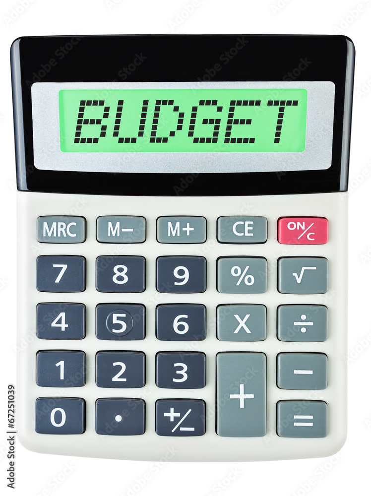 Calculator with BUDGET on display on white background Calculator with BUDGET on display on white background
