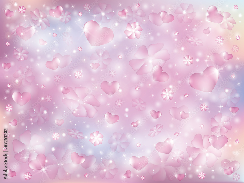 Hearts and flowers, stars background