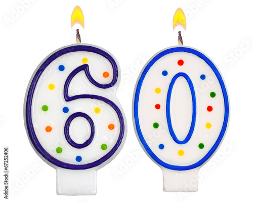 Birthday candles number sixty isolated on white background