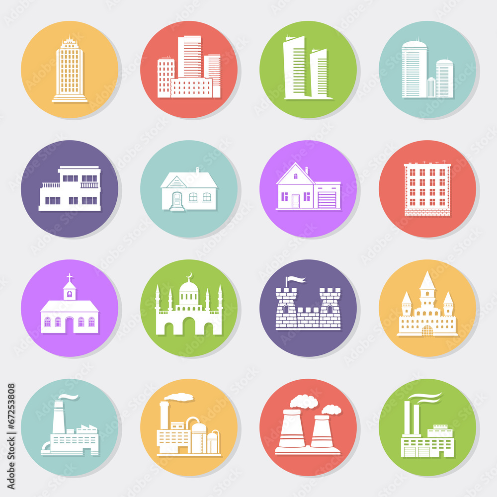 buildings flat design icon set buildings flat design icon set