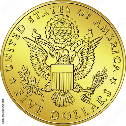 vector American Money, gold Dollar with the image of eagle