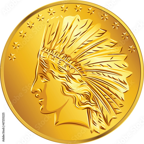 Vector American money gold coin dollar