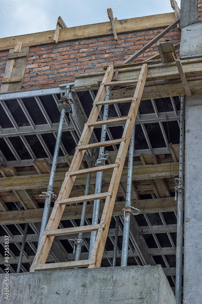 wooden ladder construction on building site
