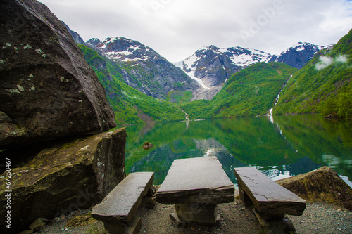 Bondhusvatnet lake with view to the glacier tongue Bondhusbreen photo