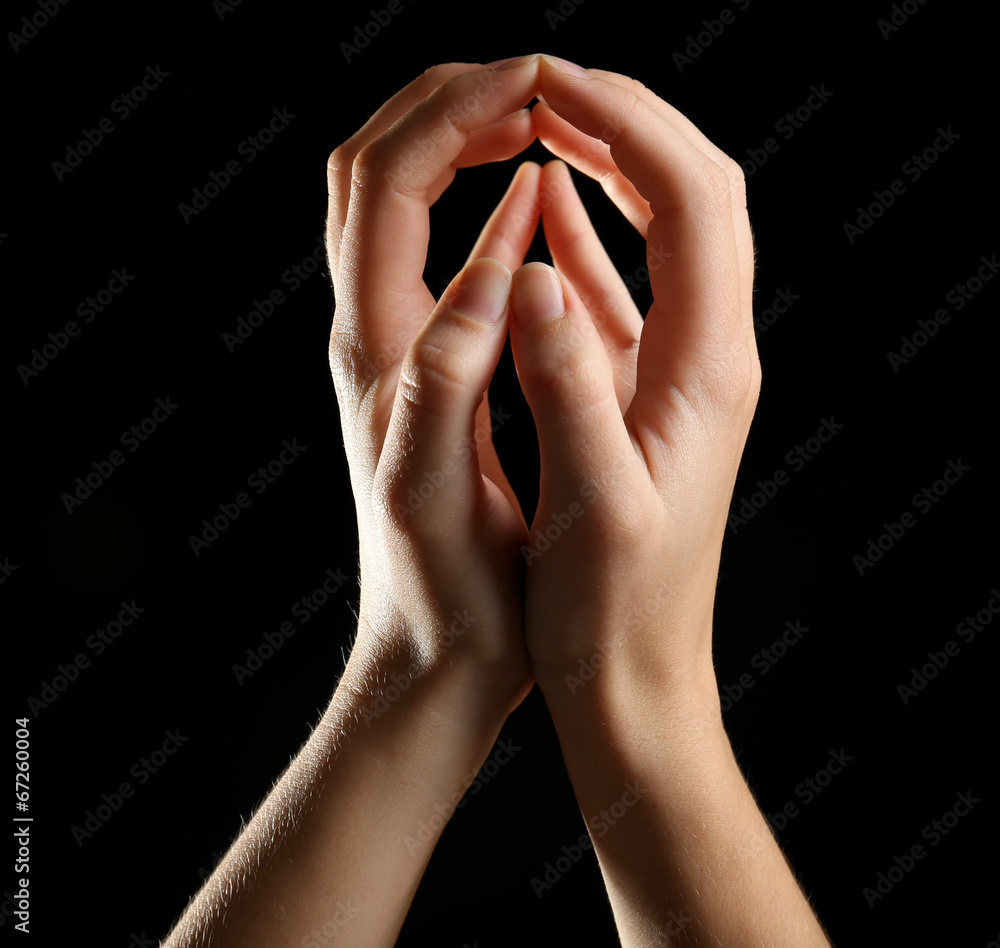Valokuva Human hands on black background