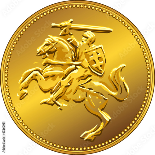 vector gold money coin with of the charging knight on horseback