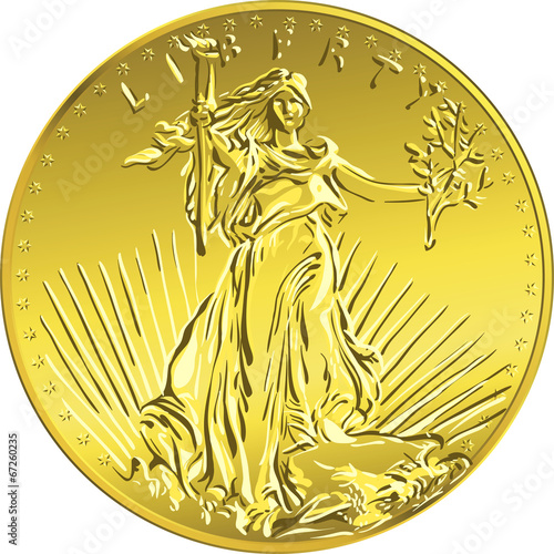 Vector American money gold coin Liberty