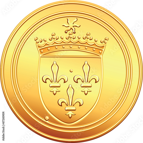 vector gold coin French ecu obverse