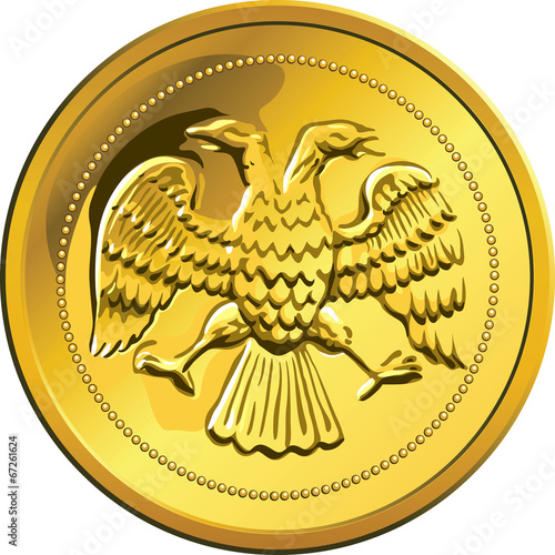 vector gold coin, ruble money Rossian photo