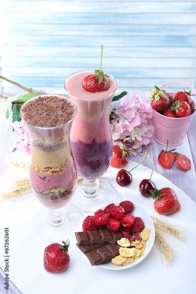 Delicious smoothie on table, close-up Delicious smoothie on table, close-up