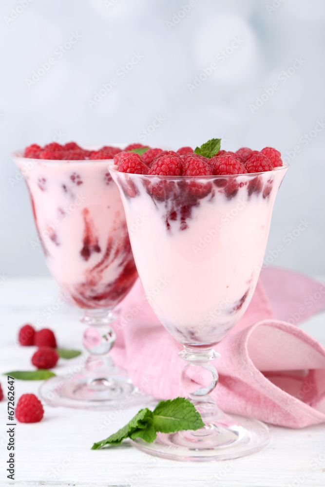 Tasty raspberry dessert with berries Tasty raspberry dessert with berries