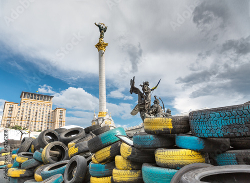 Kiev, Ukraine, colorful tires yellow and blue photo
