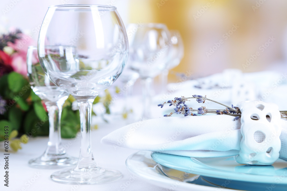 Fototapeta premium Dining table setting with lavender flowers