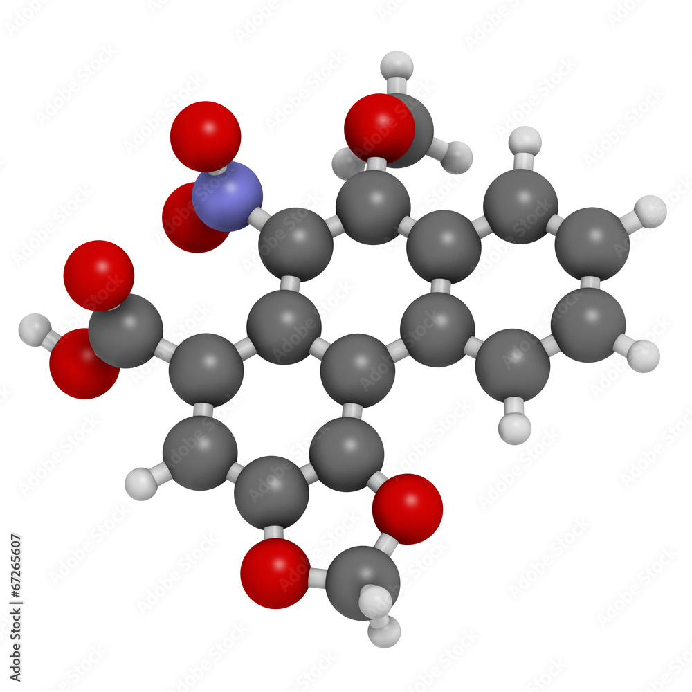Aristolochic acid plant poison molecule. Carcinogenic. Aristolochic acid plant poison molecule. Carcinogenic.