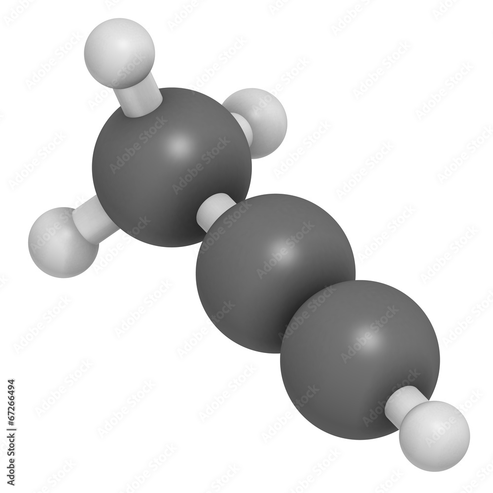 Methylacetylene (propyne) molecule. Used in welding gas. Methylacetylene (propyne) molecule. Used in welding gas.