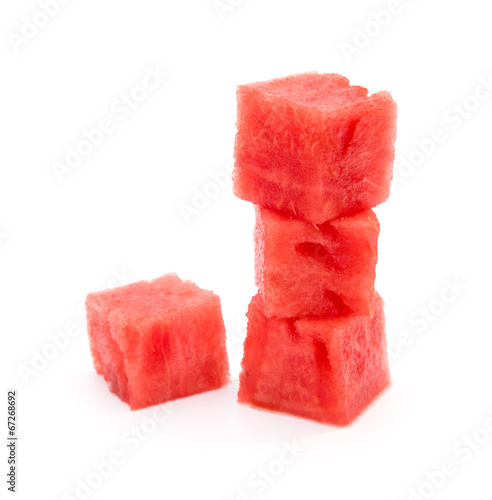 water melon blocks stack up on white background