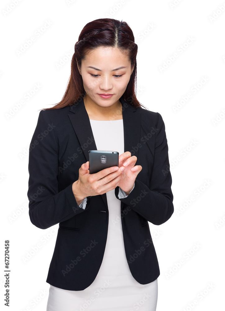Business woman text on phone Business woman text on phone