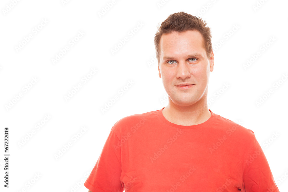 Portrait of handsome young man red t-shirt isolated Portrait of handsome young man red t-shirt isolated