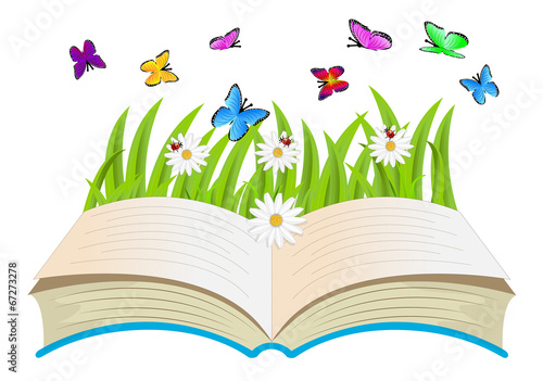 open book, flowers and butterflies