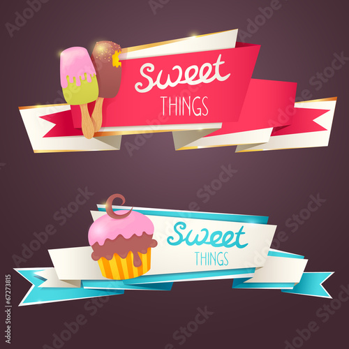 Delicious sweet set of glittering and sparkling banners