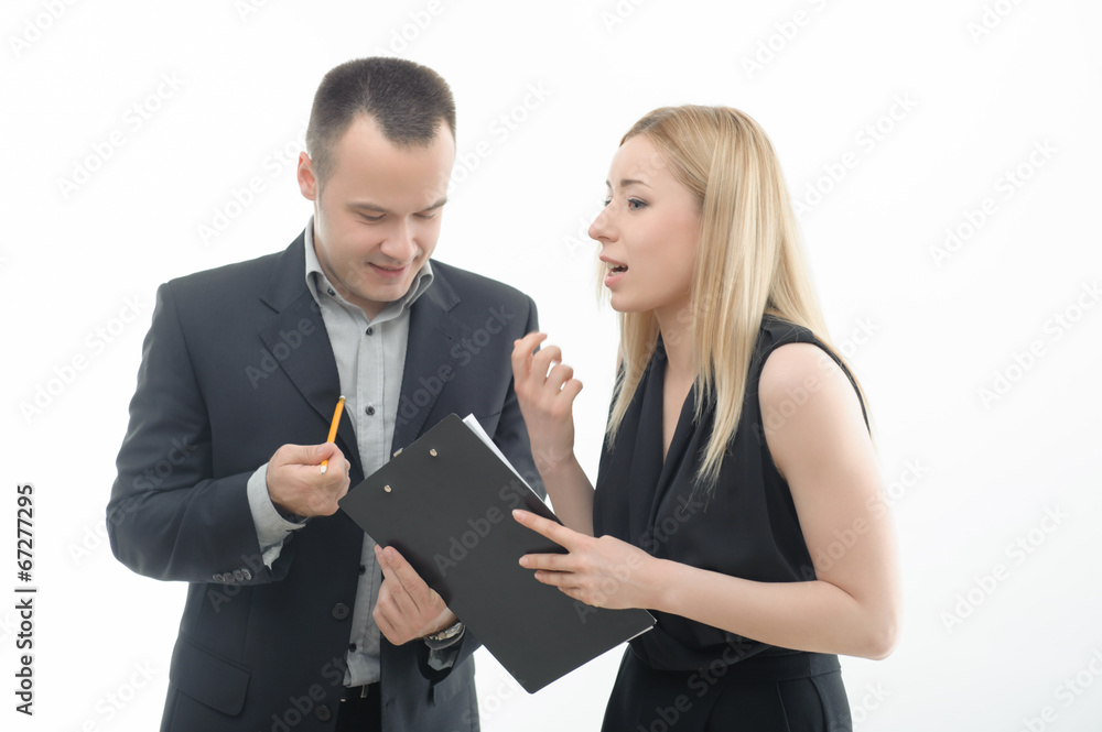 Work Colleagues arguing on white background Work Colleagues arguing on white background