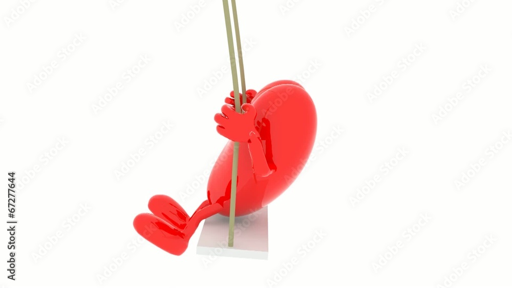 heart with arms and legs on a swing, 3d animation loop heart with arms and legs on a swing, 3d animation loop