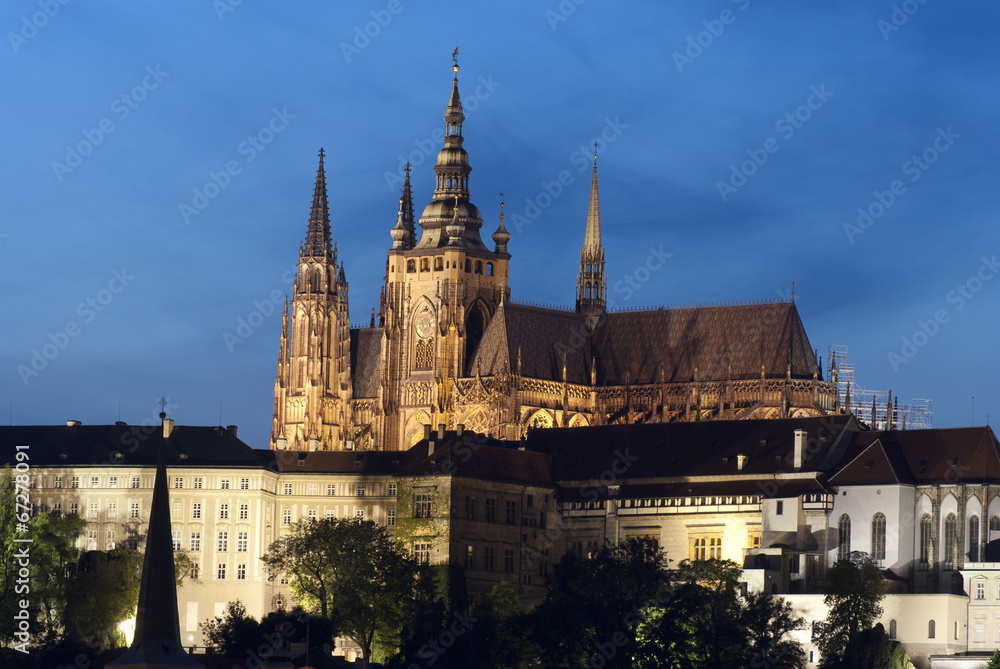 Prague.Amazing view of The St. Vitus Cathedral at blue hour
