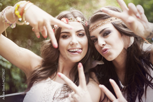 Portrait of crazy beautiful boho girls