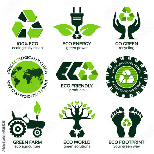 eco label and symbol set with differently varied modern elements