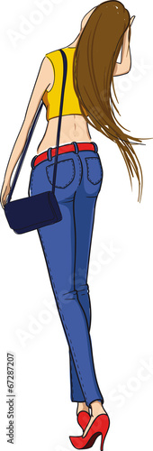 Beautiful slim girl walking