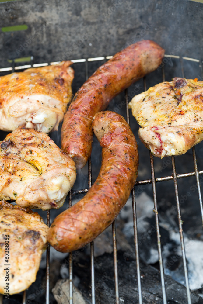 barbecue with delicious grilled meat on grill