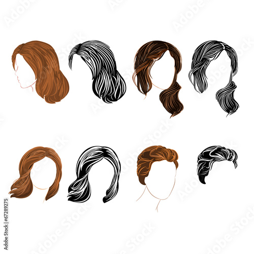 Set long and short hair  natural and silhouette Vector
