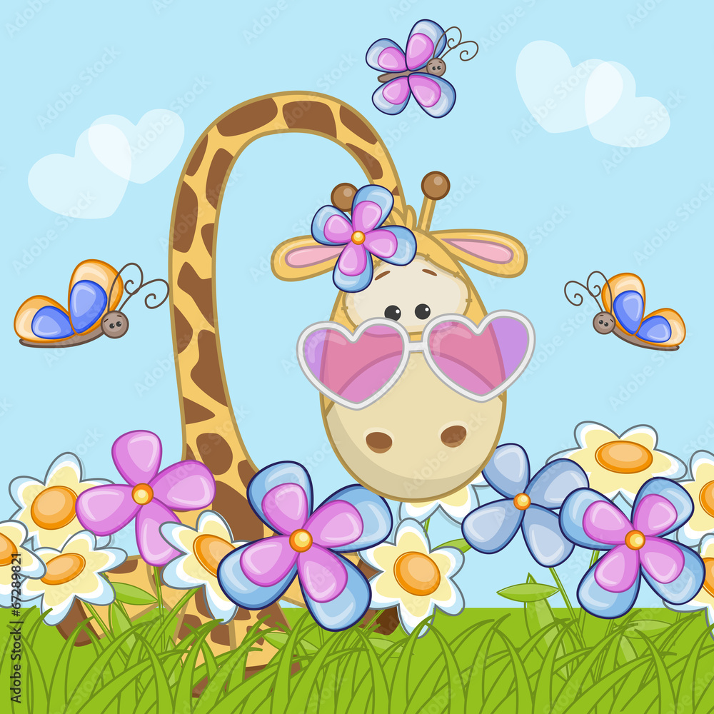Fototapeta premium Giraffe with flowers