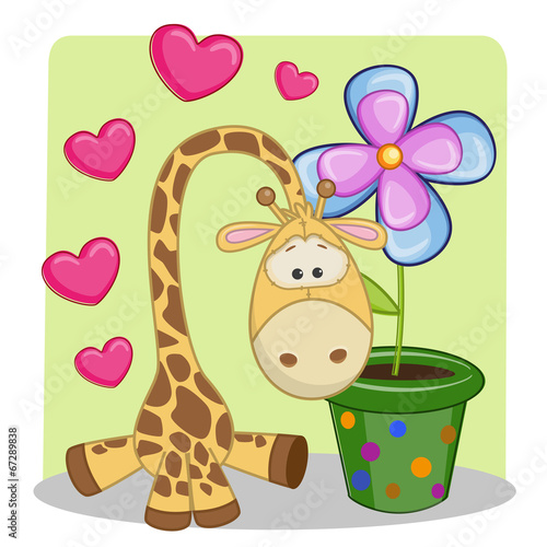 Giraffe with heart and flower