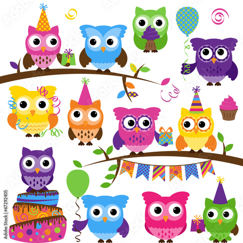 Vector Collection of Party or Celebration Themed Owls  #67292405