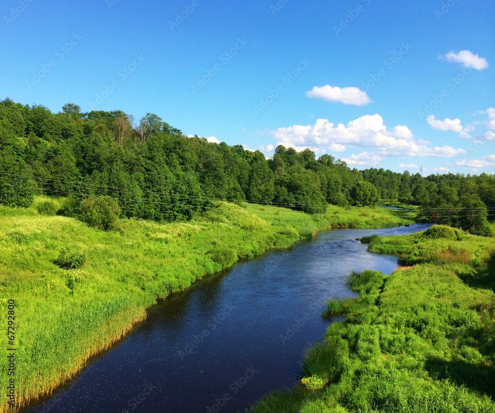 Summer rural landscape with river Summer rural landscape with river