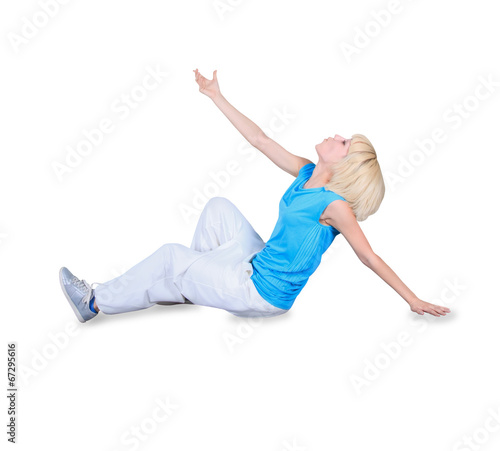 Teenage girl dancing hip-hop over white background