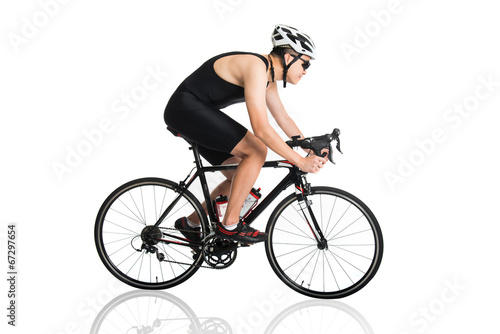 asian male triathlete on the bicycle race