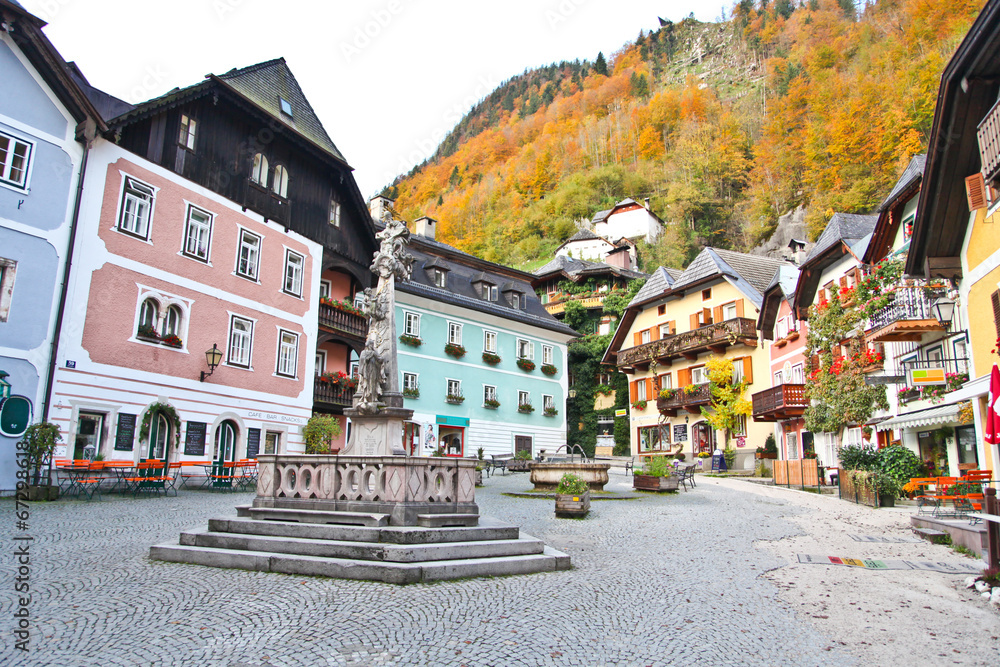 Hallstatt town square in Autumn