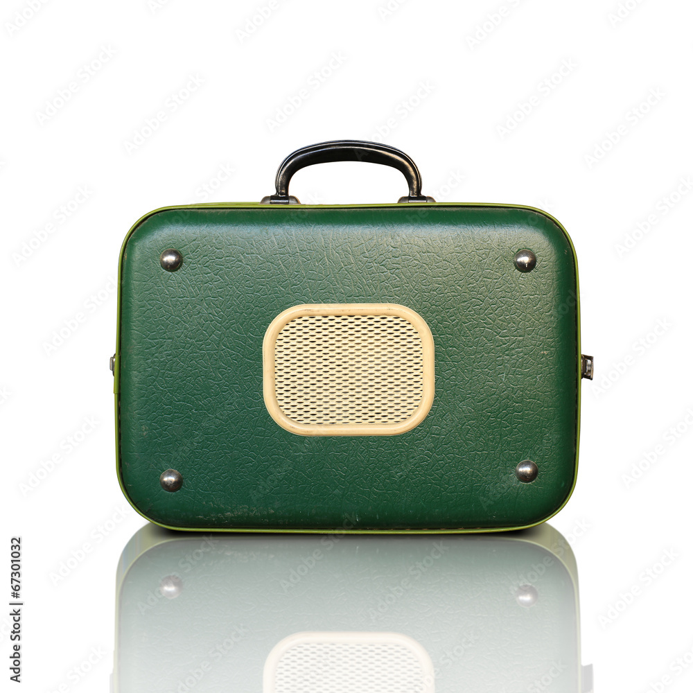 Naklejka premium Retro recorder, audio system, collage of music, background