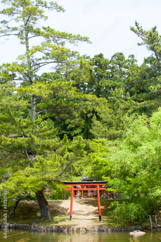 shrine entrance, Japanese spiritual pole Nara, Japan,18 May 2014