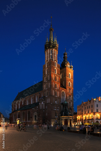 A night view of the Market Square in Krakow  Poland