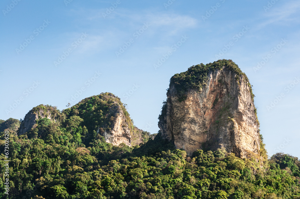rock mountain on blue sky in thailand