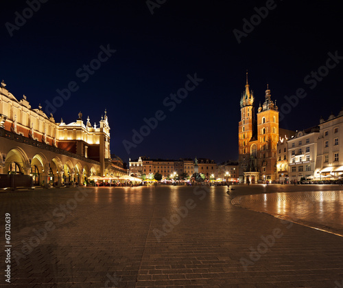 A night view of the Market Square in Krakow, Poland