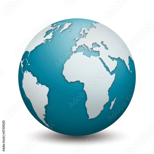 Weltkugel in blau isoliert auf weißem Hintergrund