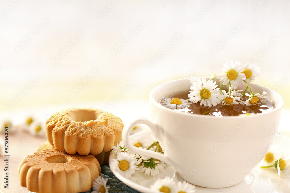 chamomile tea with biscuits