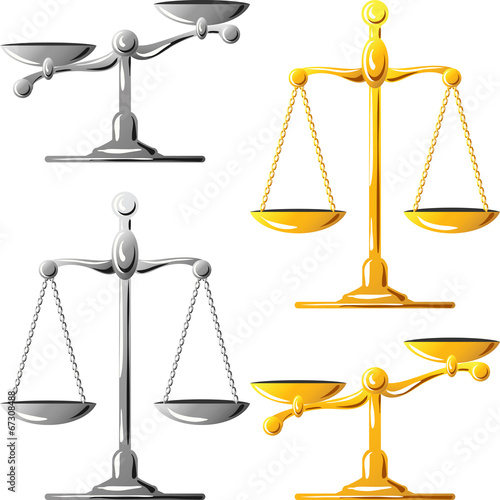 vector set of gold and silver scales of justice